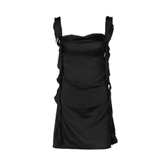 Cowl neck ruffle satin ruched cami mini dress
