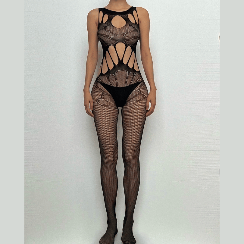 Lace patchwork open crotch bodystocking