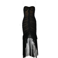 Sweetheart neck ruched ruffle tube midi dress-final-sale