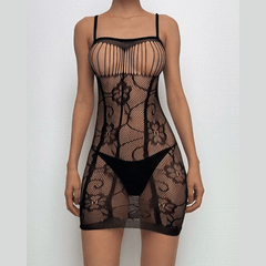 Lace hollow out solid cami cut out mini dress