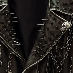 Long sleeve PU leather Skull applique zip-up top