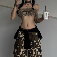 Fluffy backless tube crop top