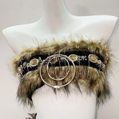 Fluffy o ring rivet applique tube mini skirt set