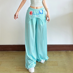Hollow out flower print medium rise pant