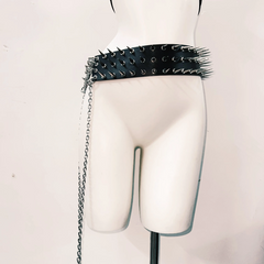 Rivet skull applique halter PU leather mini skirt set
