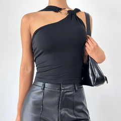 Irregular ruched solid hollow out cut out top