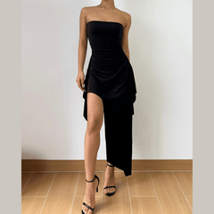 Irregular backless solid tube midi dress