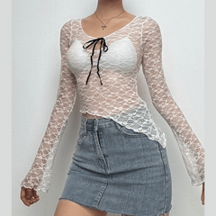 Long sleeve bowknot lace top