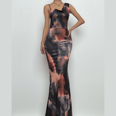 Cowl neck tie dye print backless cami maxi dress-final-sale