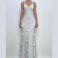 V neck flower applique cross back cami maxi dress