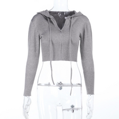 Hoodie long sleeve zip-up crop top