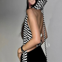 Striped hoodie cowl neck backless crop top