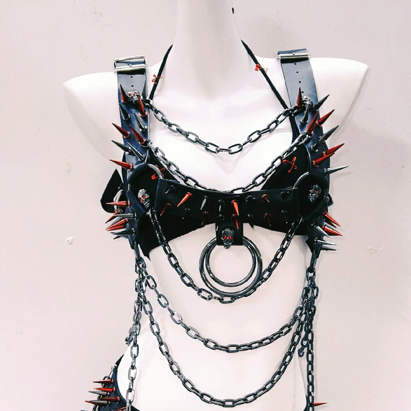 Metal chain o ring rivet applique buckle tank top