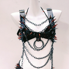 Metal chain o ring rivet applique buckle tank top