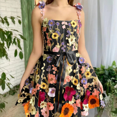 Embroidery flower applique cami mini dress