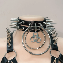 PU leather rivet applique hollow out o ring cut out top