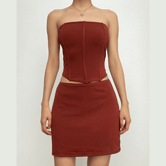 Backless corset solid tube mini skirt set-final-sale