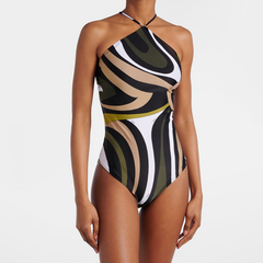 Cross back self tie ripple print bodysuit