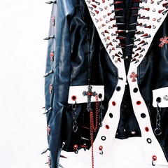 Long sleeve rivet PU leather turnover collar coat top
