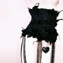 Feather flower applique lace hem corset
