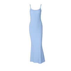 U neck ribbed solid cami maxi dress
