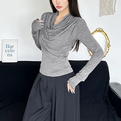 Cowl neck long sleeve solid top