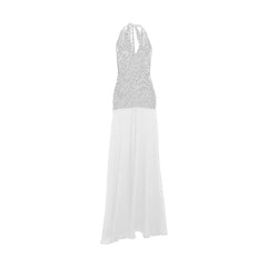 Halter polka dot print v neck backless maxi dress