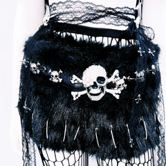 Long sleeve fluffy rivet skull applique top