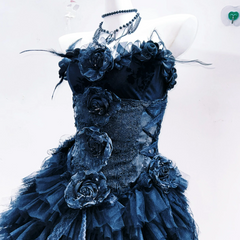 Flower applique ruffle feather tube maxi dress