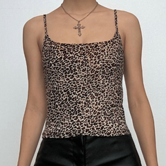 Leopard print u neck backless cami top