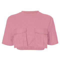 Short sleeve crewneck pocket crop top