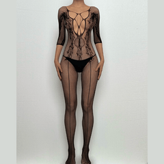 Long sleeve lace fishnet hollow out bodystocking