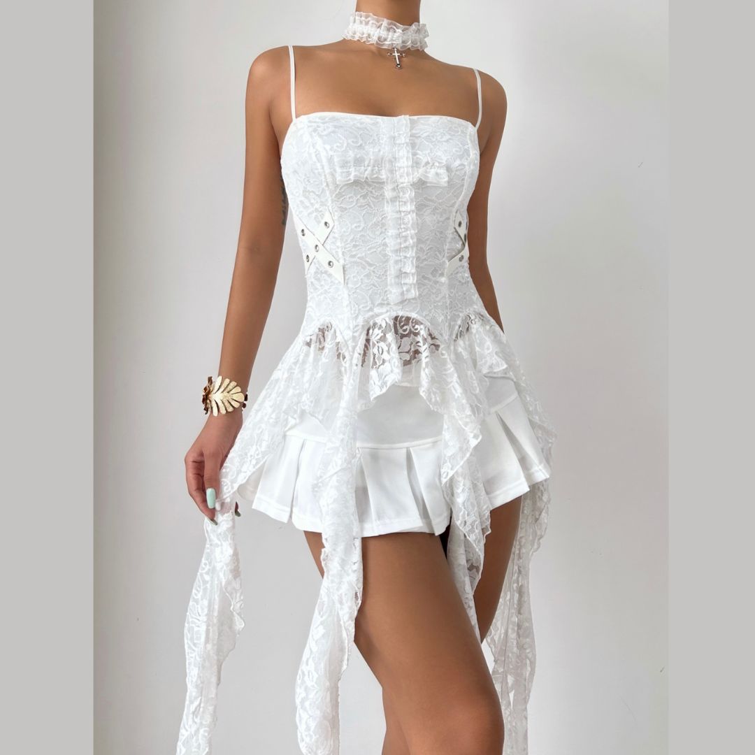 Cross pattern lace backless cami top
