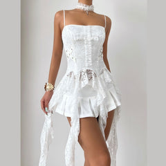 Cross pattern lace backless cami top