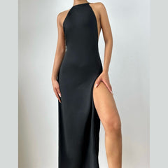Backless o ring high slit cami maxi dress