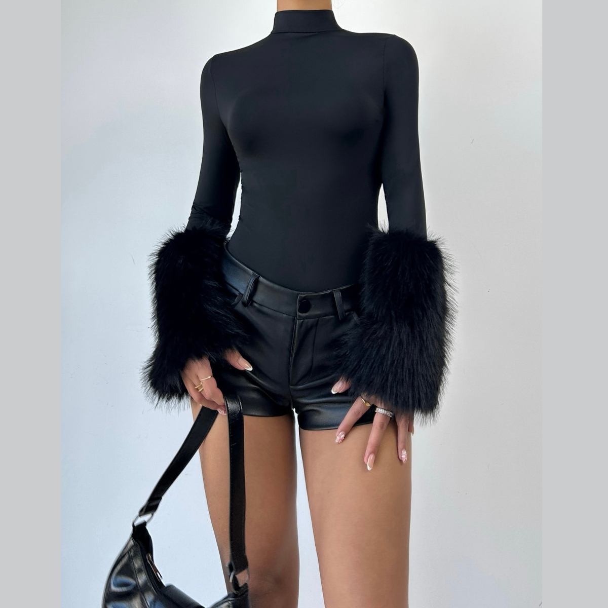 Long sleeve fluffy crewneck button bodysuit