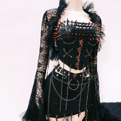 Long sleeve metal chain rivet applique mini skirt set