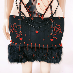 Halter hollow out beaded sweetheart applique mini skirt set