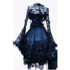 Long sleeve lace flower applique maxi skirt set