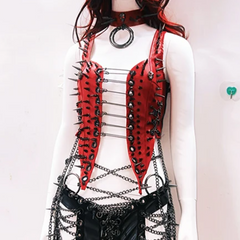 Metal chain hollow out rivet applique cut out top