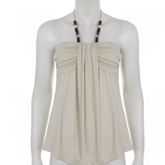 Halter beaded ruched self tie top