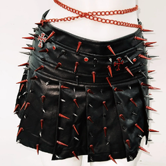 Rivet hollow out metal chain PU leather top