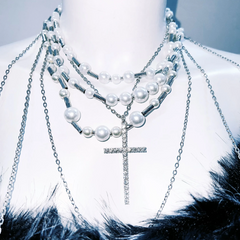 Long sleeve fluffy cross pattern rivet top