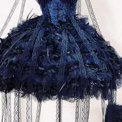 Flower applique feather velvet self tie mini dress