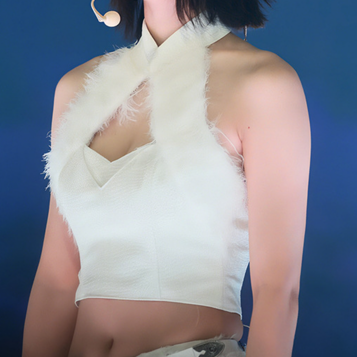 Halter hollow out fluffy crop cut out top
