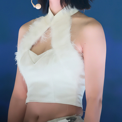 Halter hollow out fluffy crop cut out top
