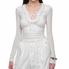 Long sleeve fluffy solid top