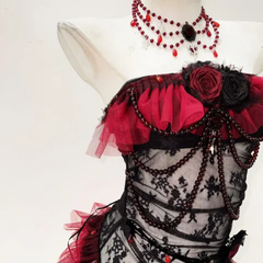 Flower applique beaded mesh ruffle tube top