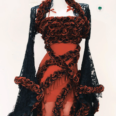 Long sleeve flower applique bowknot cami maxi dress