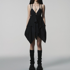 Irregular deep V neck backless cami mini dress